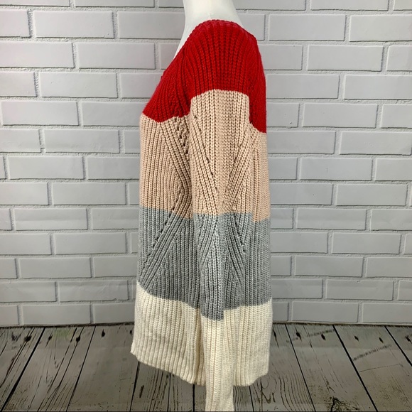 🔥LUCKY BRAND🔥Red Colorblock Pointelle-Knit Sweater Large NWT - Picture 4 of 6